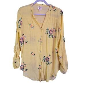 Fig and Flower SZ L yellow Embroidered Colorful Blouse very pretty!!